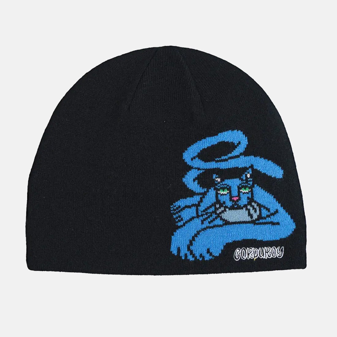 Corduroy Blue Cat By Jamie Lynn Beanie - Black