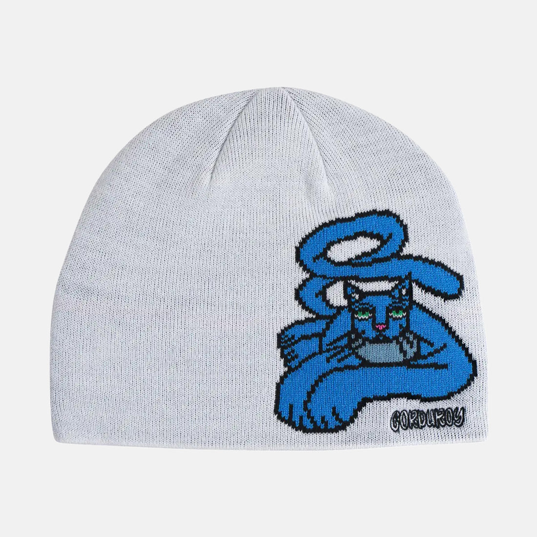 Corduroy Blue Cat By Jamie Lynn Beanie - White