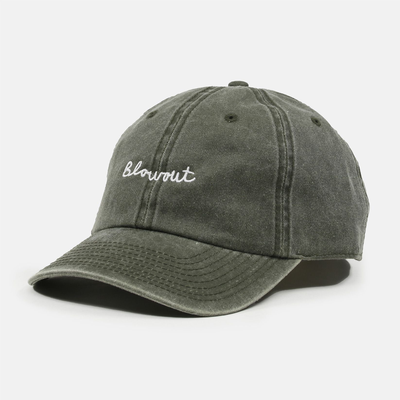 Blowout Script Cap - Washed Olive - Blowout Skateshop