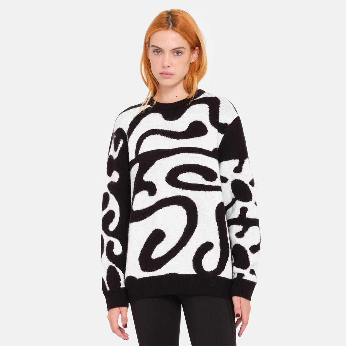 Volcom Women Zephyr Knit Crewneck Black / White