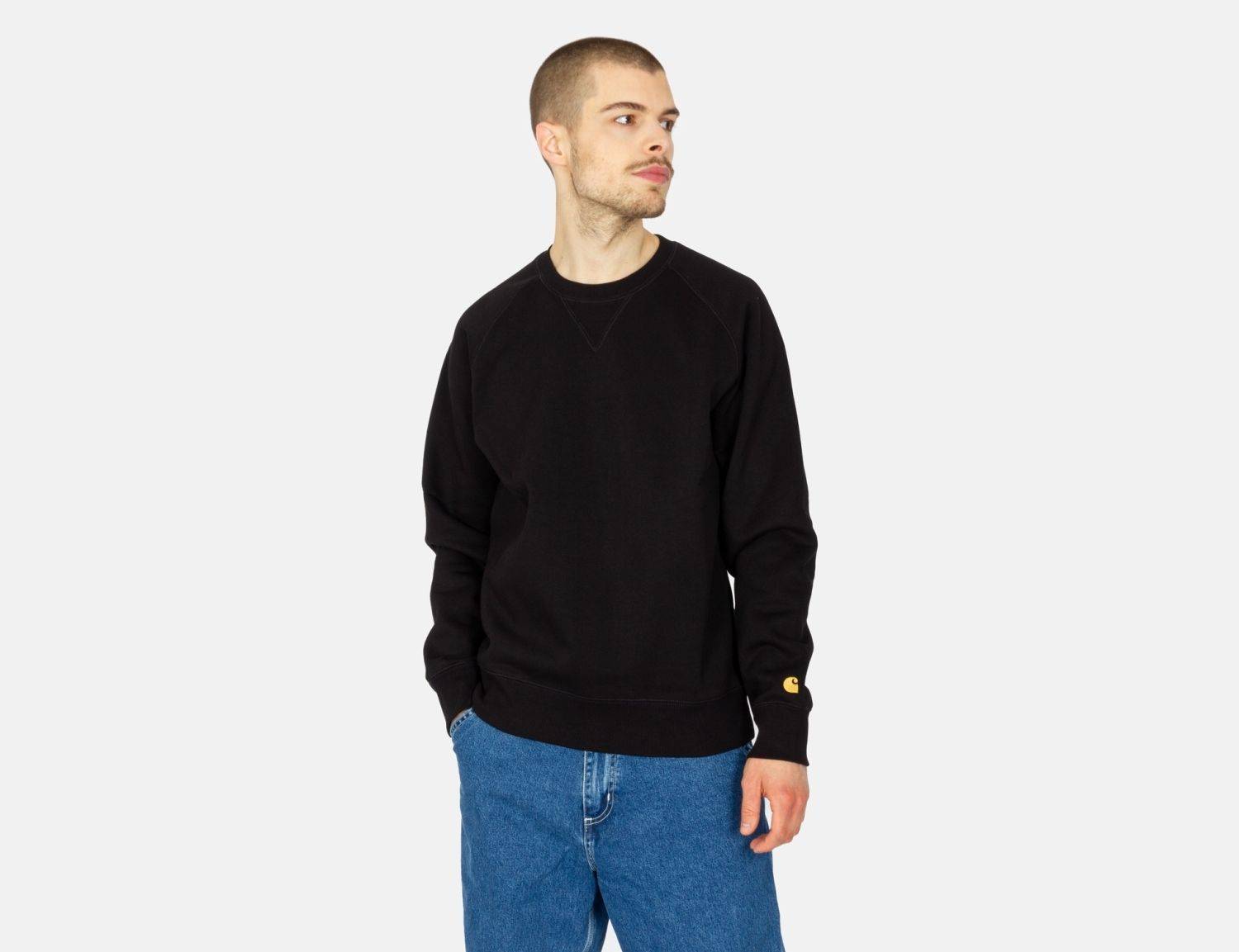 Carhartt WIP Chase Crew Neck - Black / Gold - Blowout Skateshop