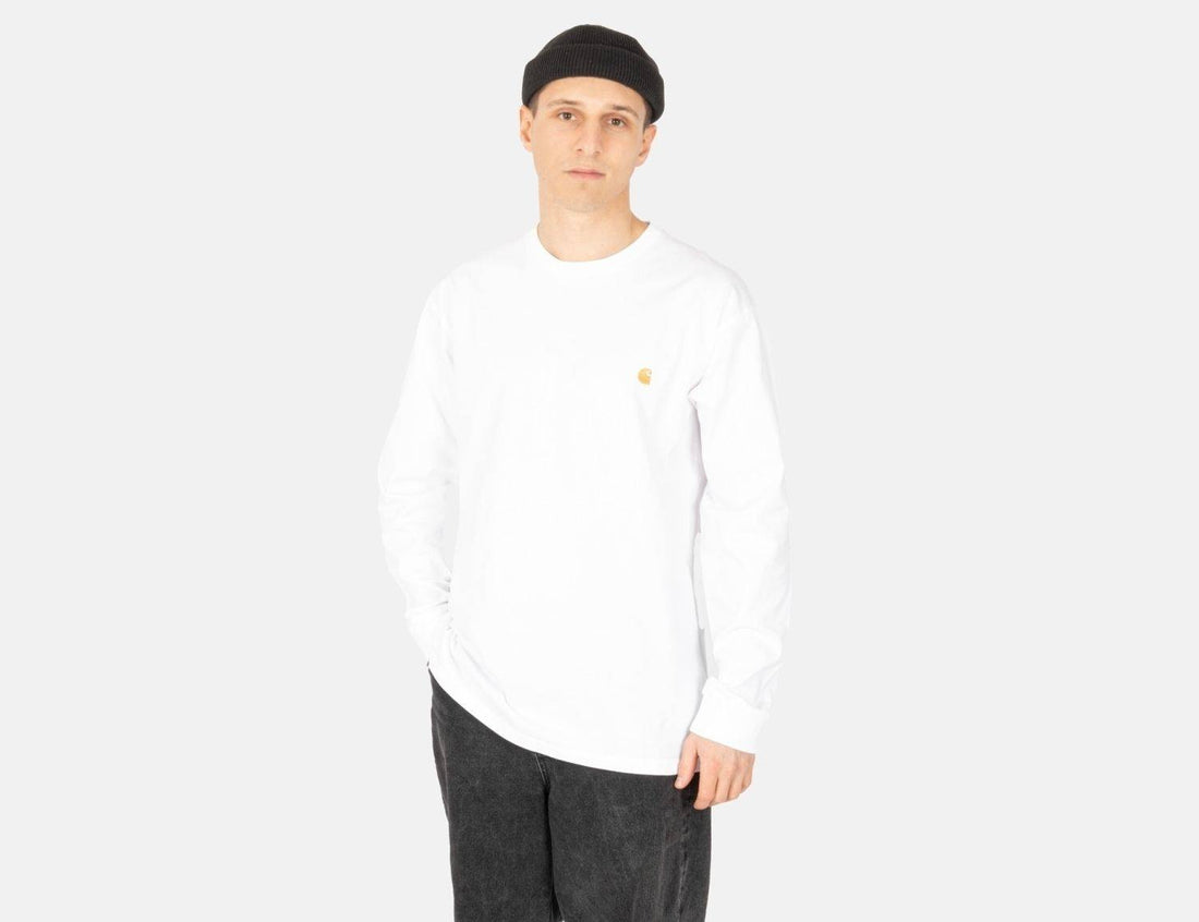 Carhartt WIP Chase Longsleeve - White / Gold - Blowout Skateshop