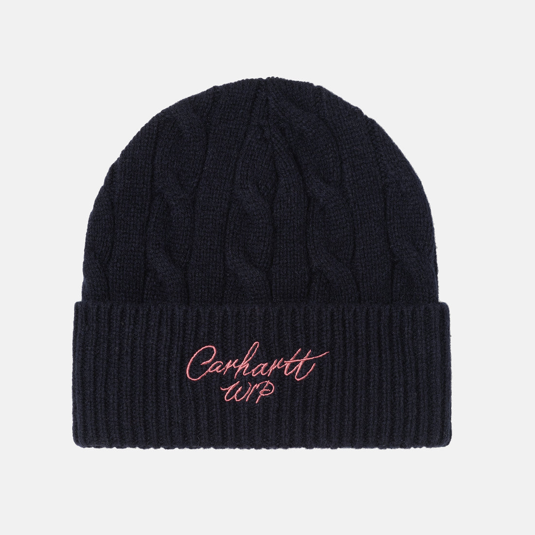 Carhartt WIP Signature Cable Beanie - Deep Night / Glassy Pink Blau Bild 1