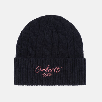 Carhartt WIP Signature Cable Beanie - Deep Night / Glassy Pink Blau Bild 1