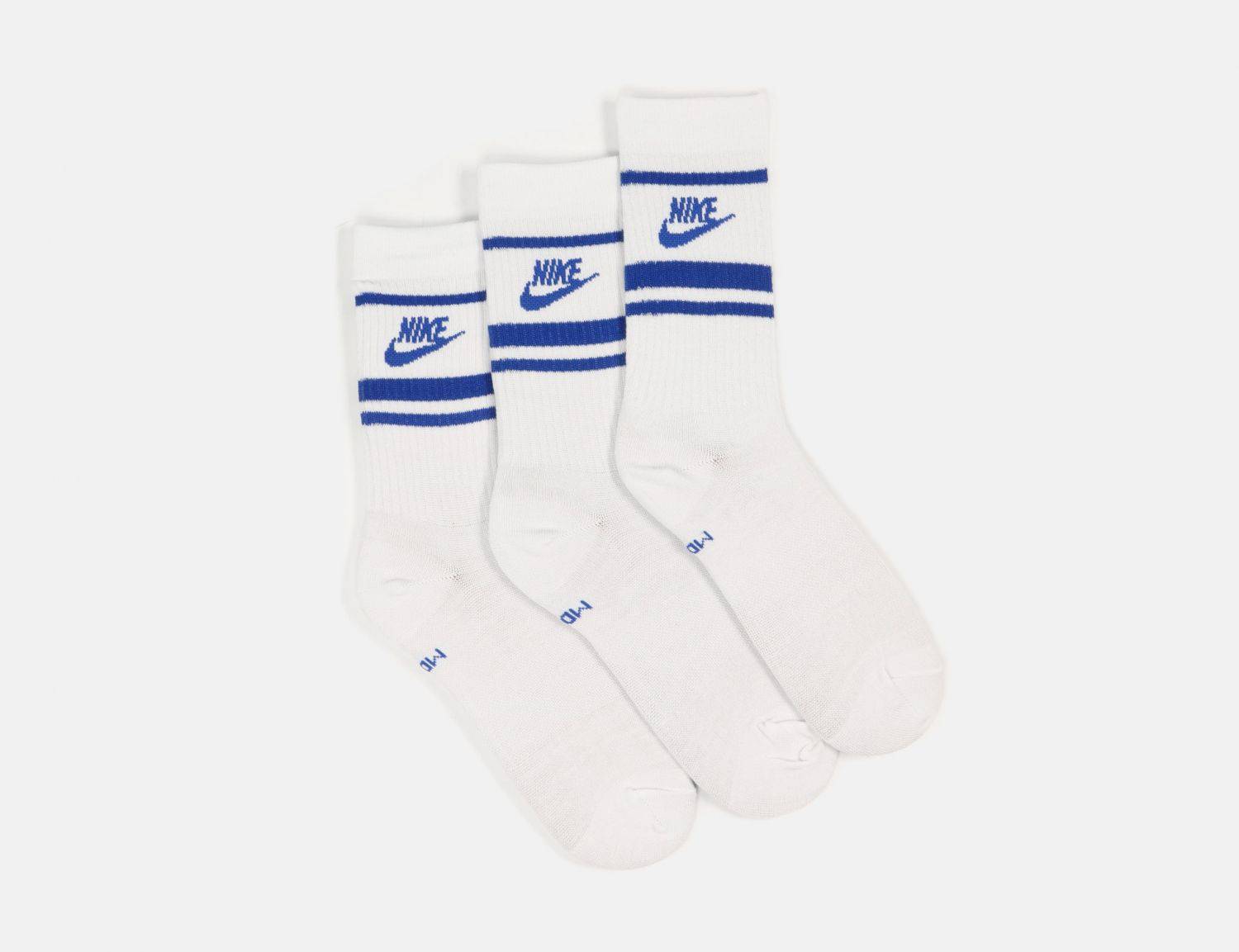 Nike SB Everyday Essential Crew Socke 3-Pair - White / Blue - Blowout Skateshop