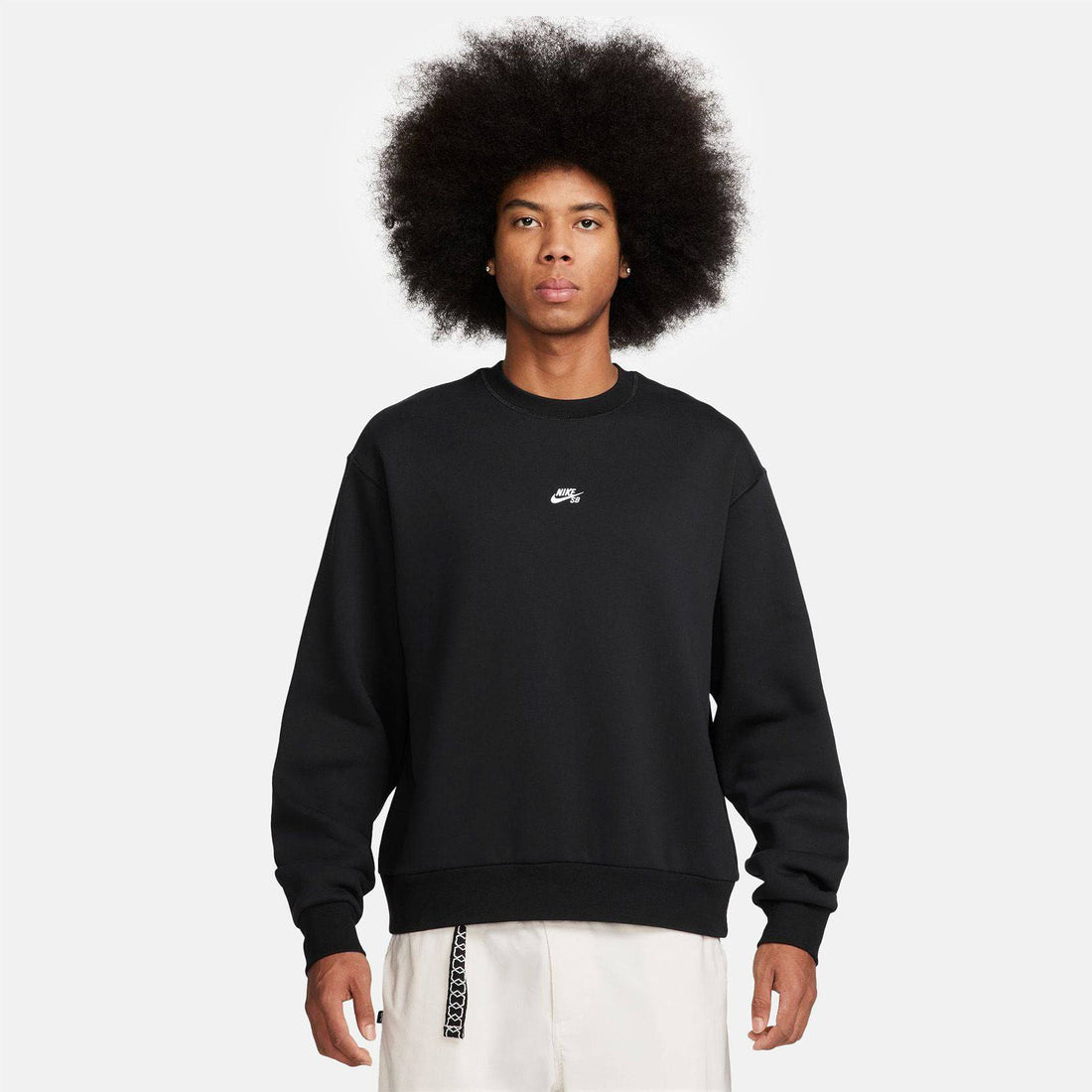 Nike SB Fleece Essential Logo Pullover - Black / White - Blowout Skateshop