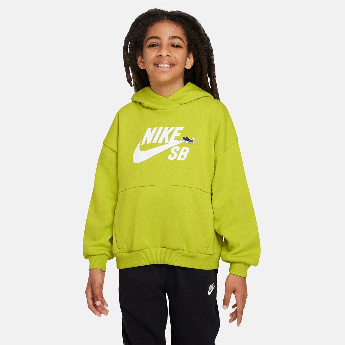 Nike SB Kids Icon Fleece Hoodie - Bright Cactus / White - Blowout Skateshop