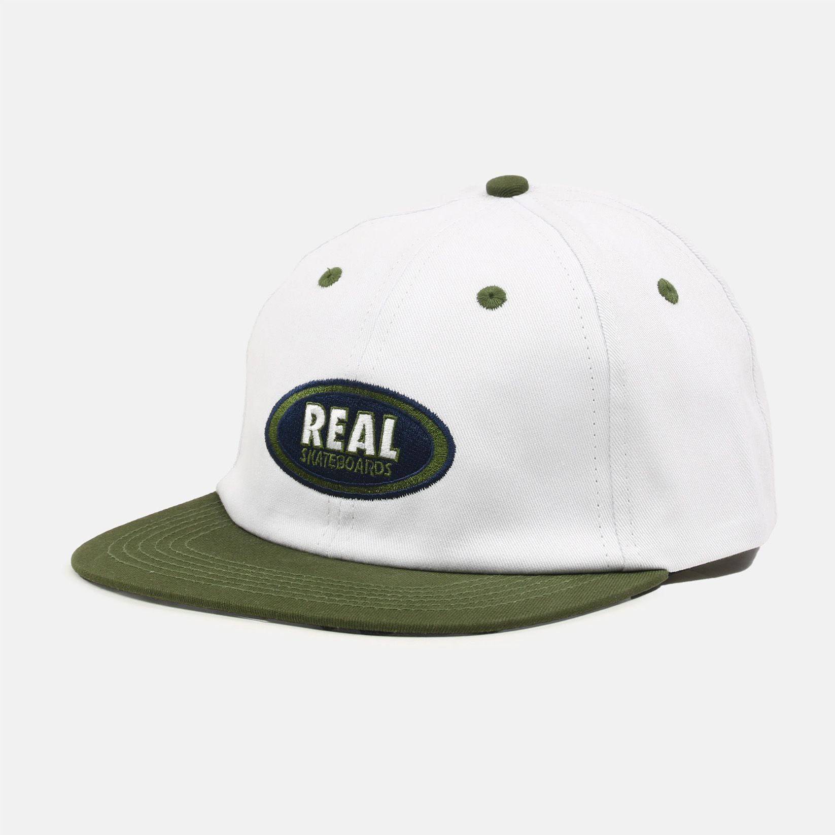 Real Oval Emblem Cap - White / Olive - Blowout Skateshop