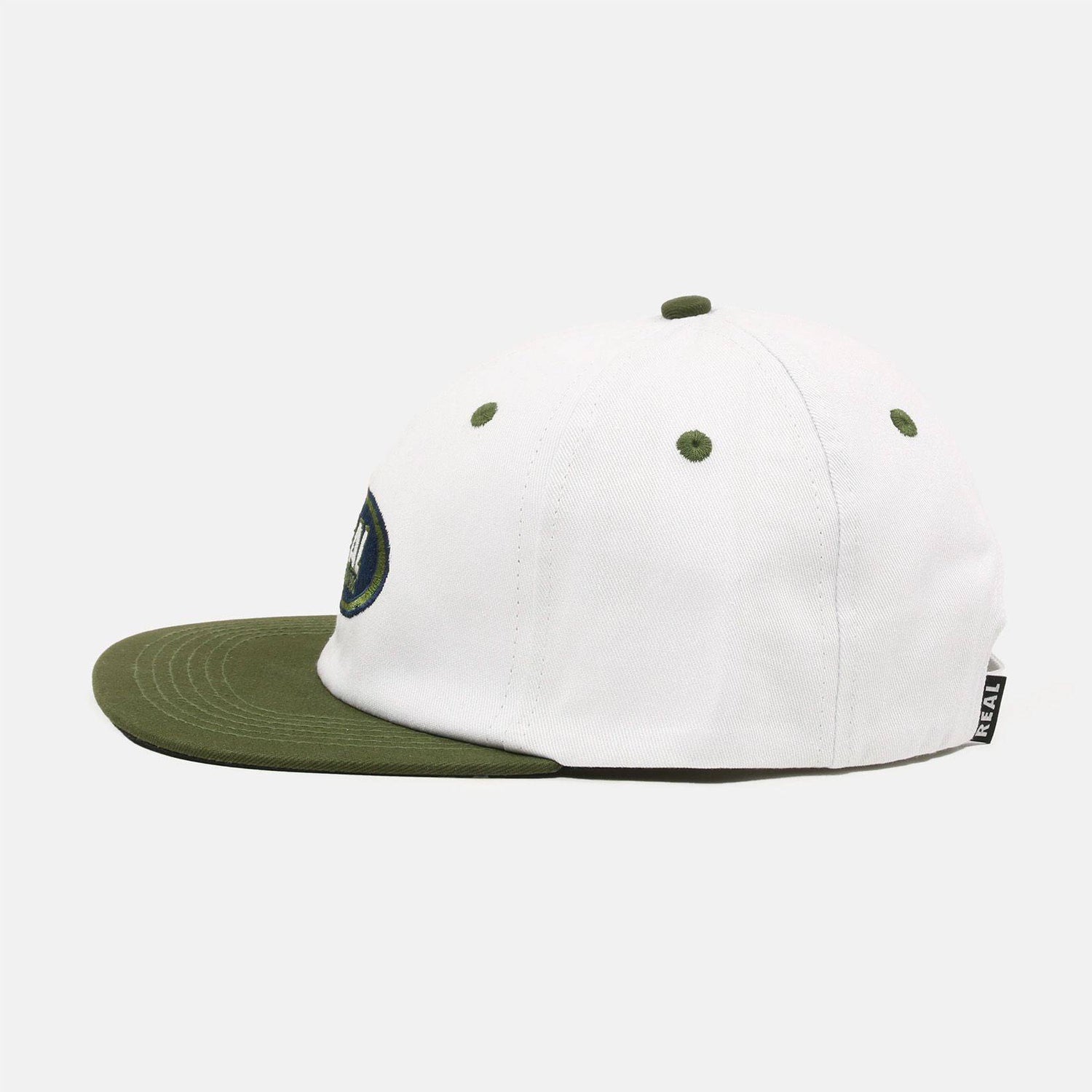 Real Oval Emblem Cap - White / Olive - Blowout Skateshop