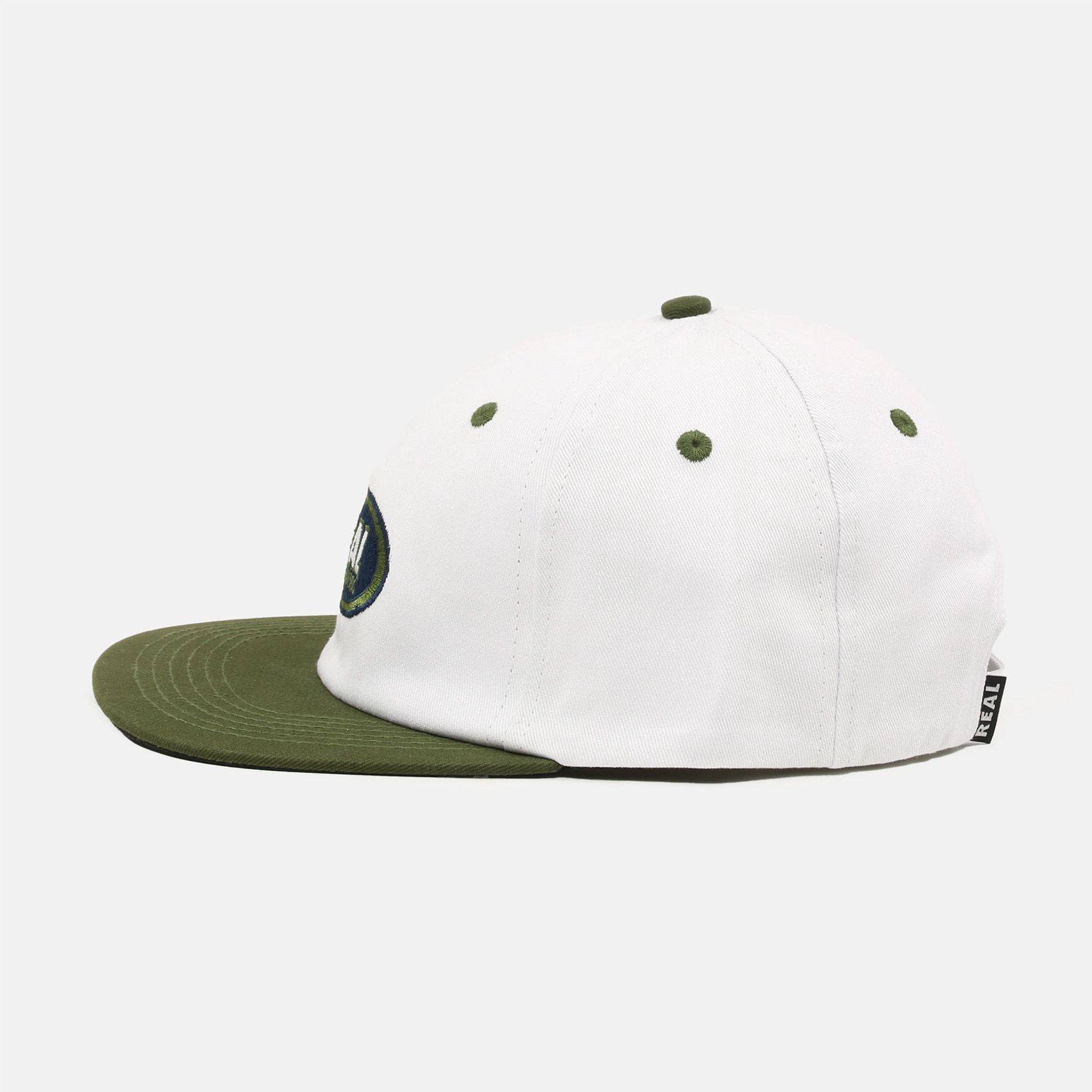 Real Oval Emblem Cap - White / Olive - Blowout Skateshop