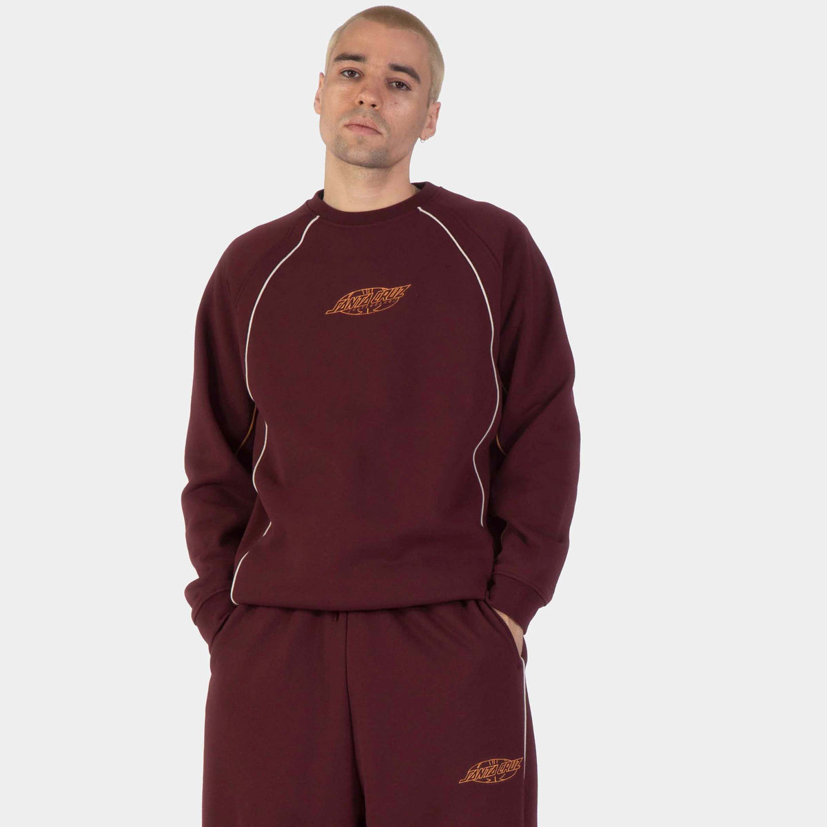 Santa Cruz Pinstripe Crew - Dark Plum, model vorne