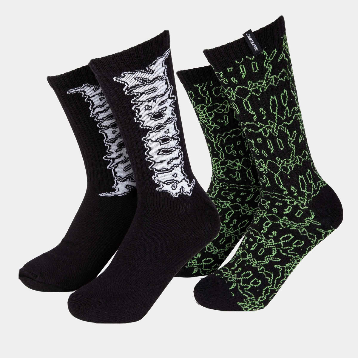 Santa Cruz Punk Web Socks (2 Pack) - Black/Green Web, produkt zweierpack, seitliche ansichten