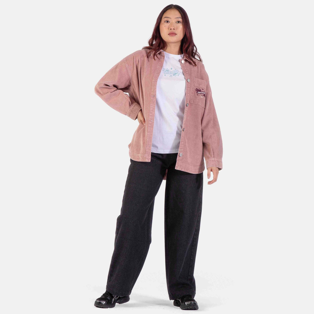 Santa Cruz Scribe Strip Long Sleeve Shirt - Putty Wash, model ganzkörper vorne