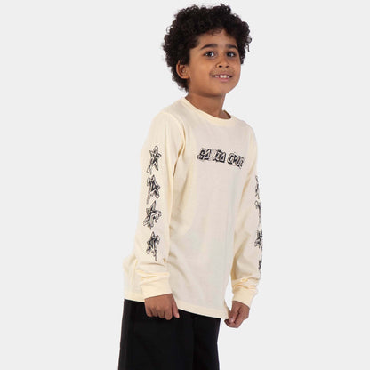 Santa Cruz Youth Pay Off Strip Long Sleeve T-Shirt - Wax Paper, model schräg von vorne